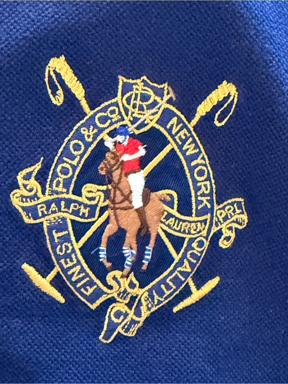 Polo Ralph Lauren Vintage Men's Bomber Sweater Jacket w/ Gold Crest Blue/Red, XL